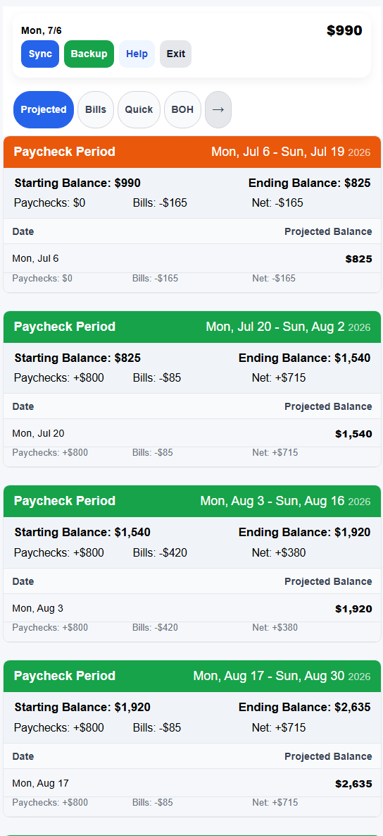 Balance On Hand mobile app screenshot