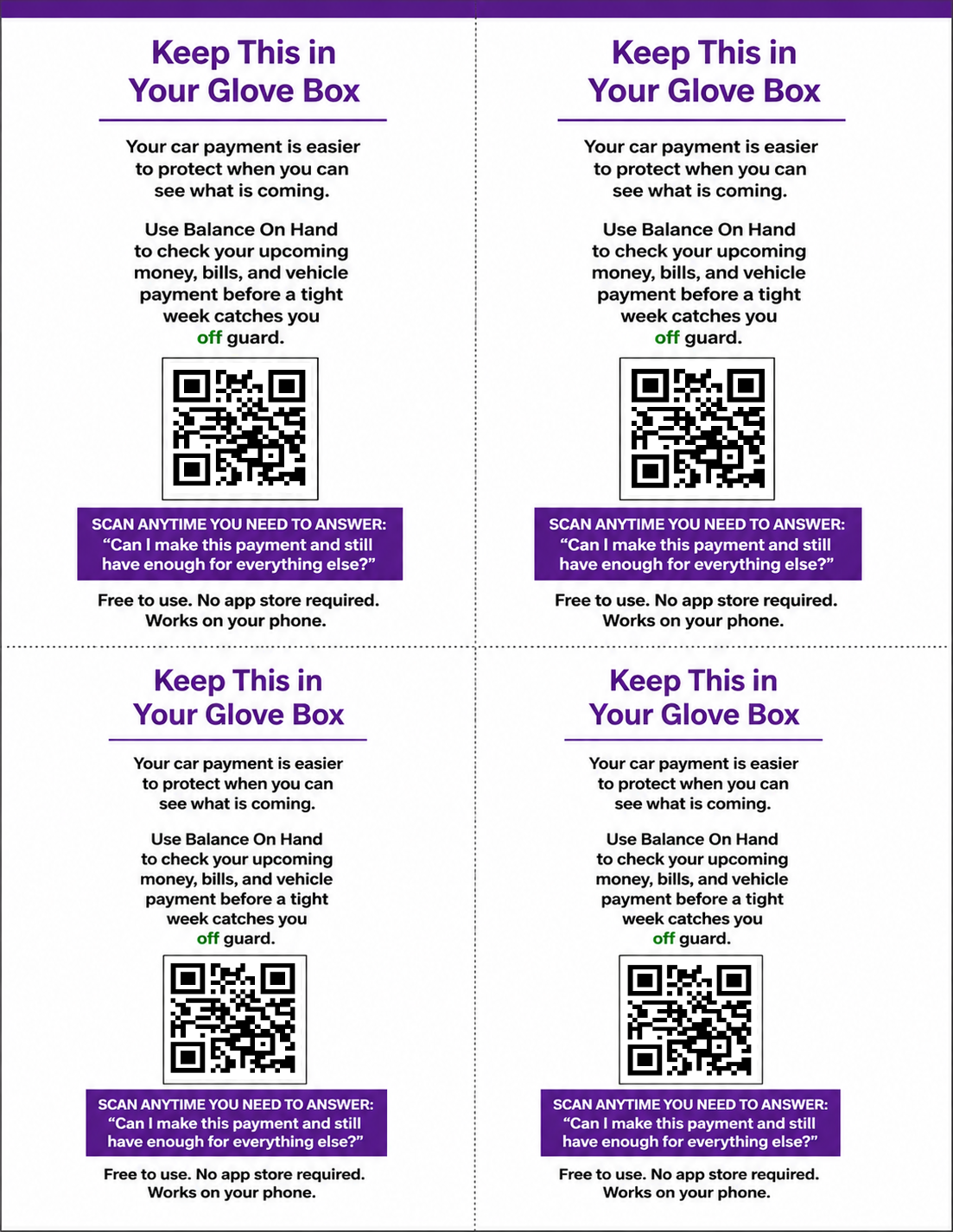 Glove-Box Inserts - Keep This in Your Glove Box - 4 per page